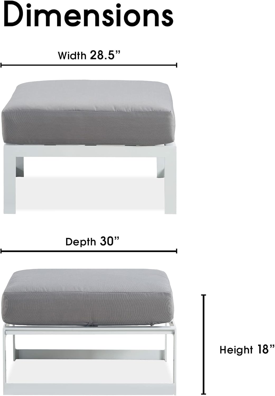 Elle Decor Modern Mirabelle – Colección de muebles modulares para patio al aire libre, marco blanco u dorado, otomano, blanco