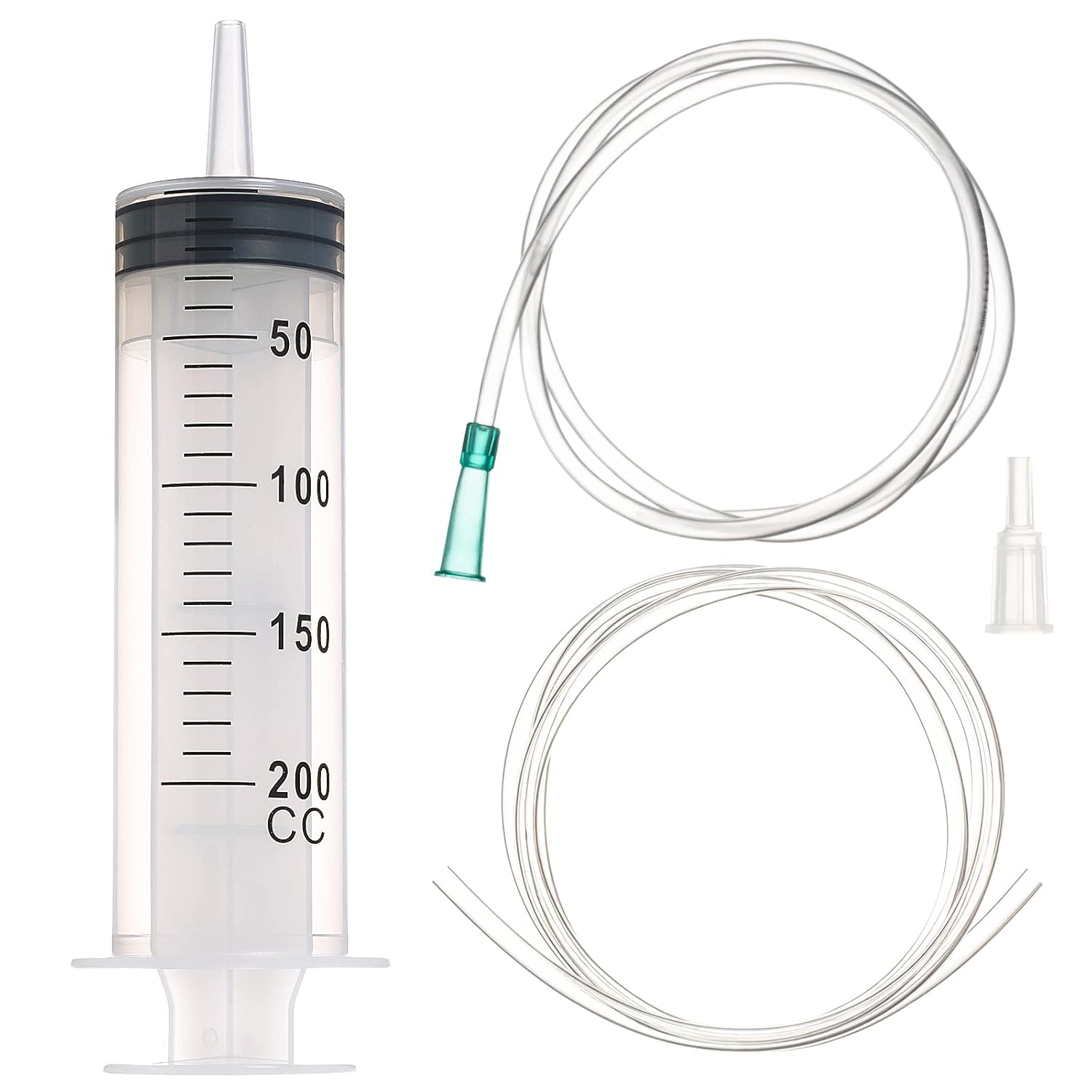 SHAOTONG Jeringas de 6.8 fl oz con tubo de 40 pulgadas y adaptador de punta, para alimentar mascotas, recarga de líquidos, líquido de aceite de