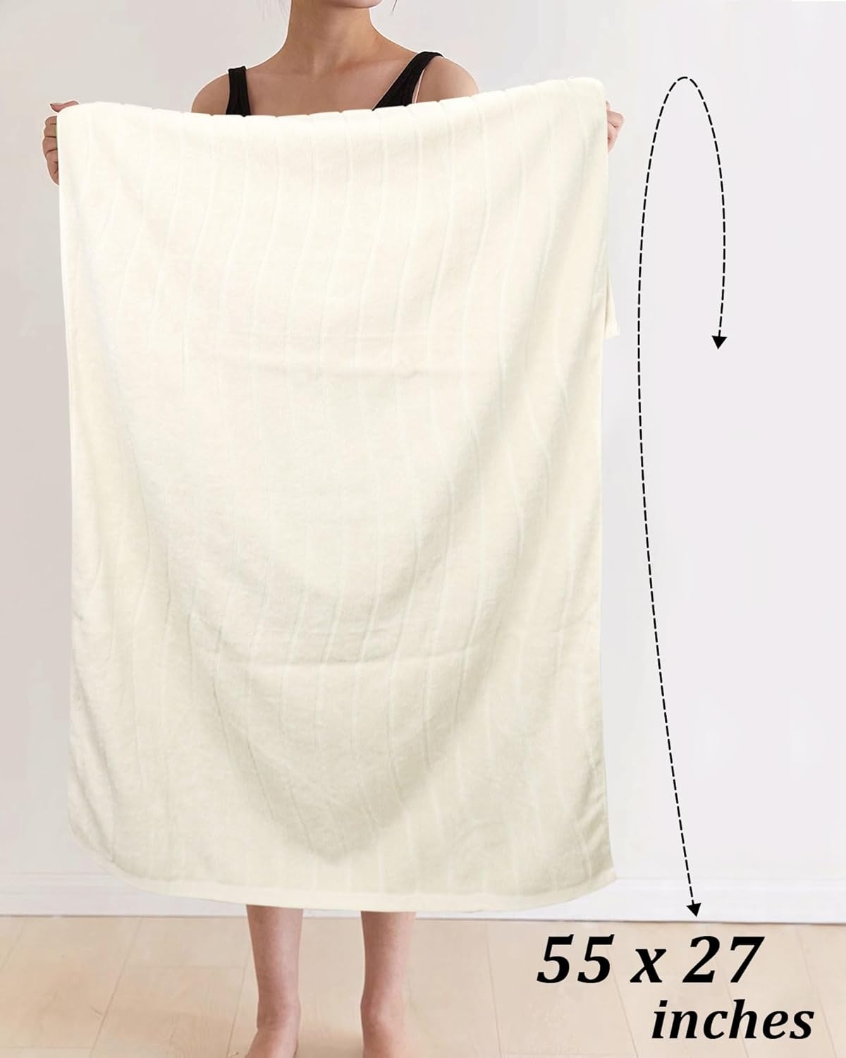 Cleanbear Juego de 2 toallas de baño beige con rayas onduladas, juego de toallas de baño de algodón para baño, 100% algodón, 55 x 27 pulgadas, 400