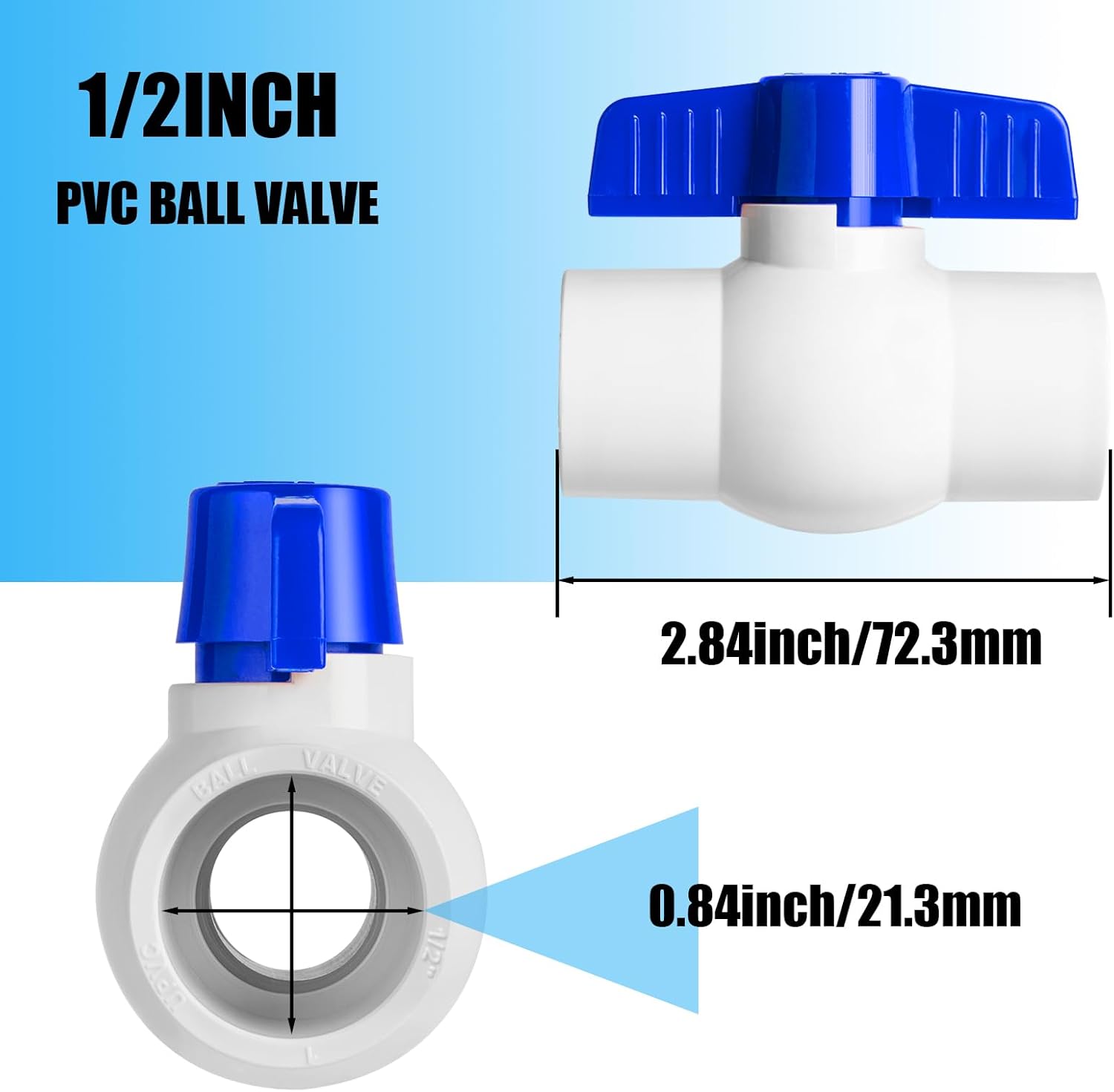 Válvula de bola de PVC de 12 pulgada, enchufe de válvula de bola de cierre con asas en T de fácil giro, válvula de bola de PVC deslizante para