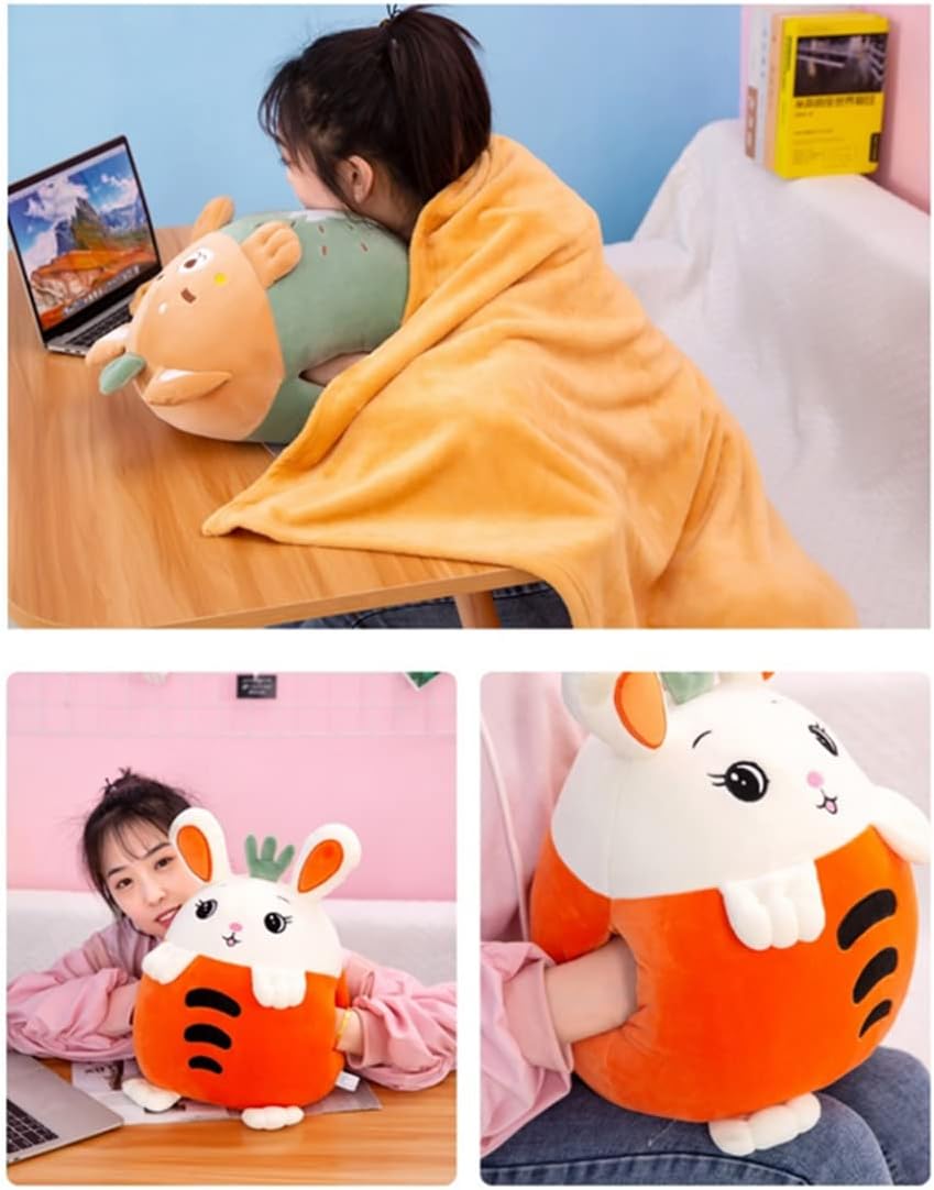 Kids Stuffed Animal Travel Blanket and Pillow Set, Adorable 3 in 1 Multifunctional Fruit Plush Pillow with Hand Warmer Design, Perfect for Travel,