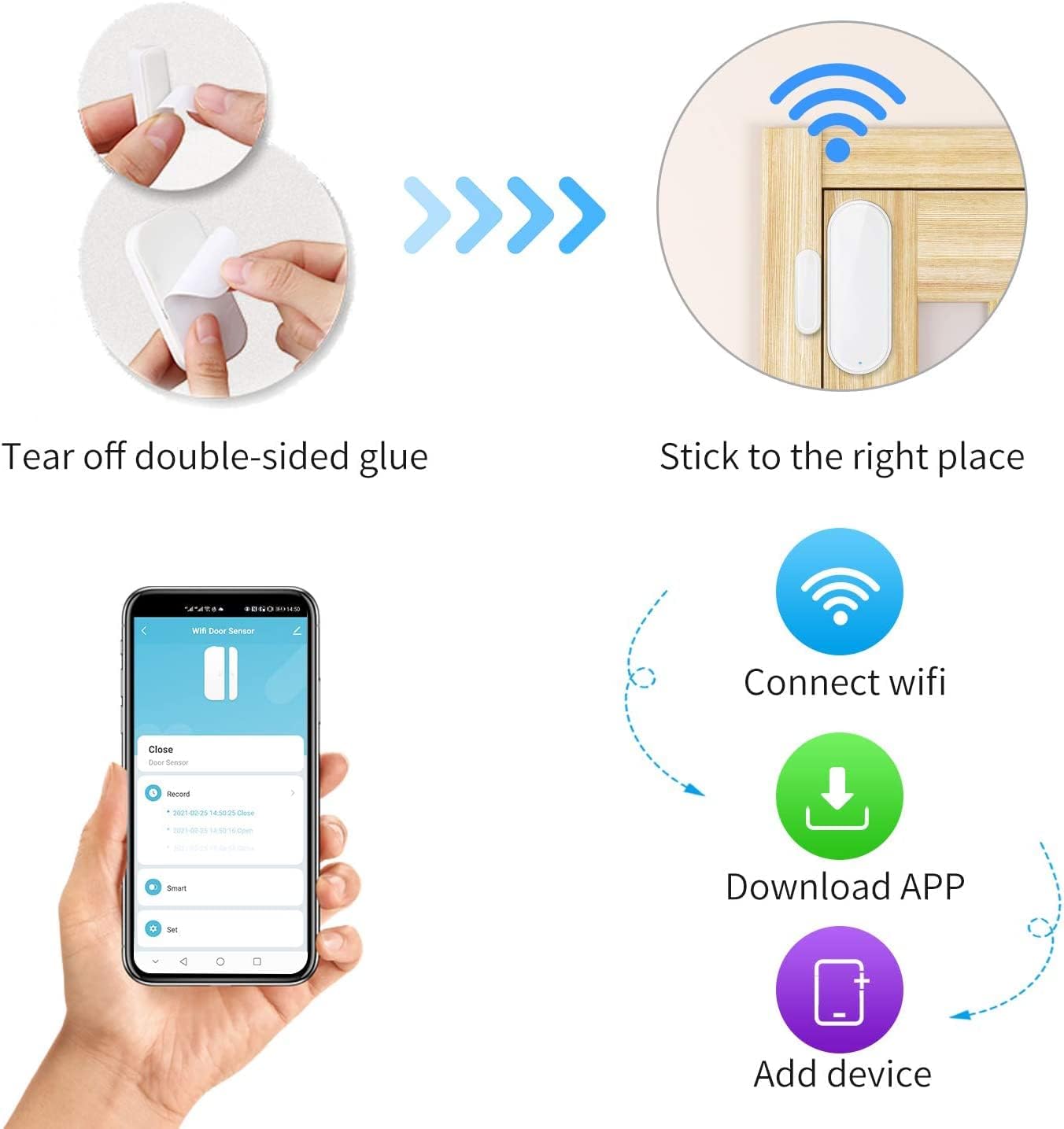 HEIMAN Sensor de puerta WiFi, alarma inteligente de sensor de puerta de ventana, sensor de contacto para seguridad del hogar, detector magnético
