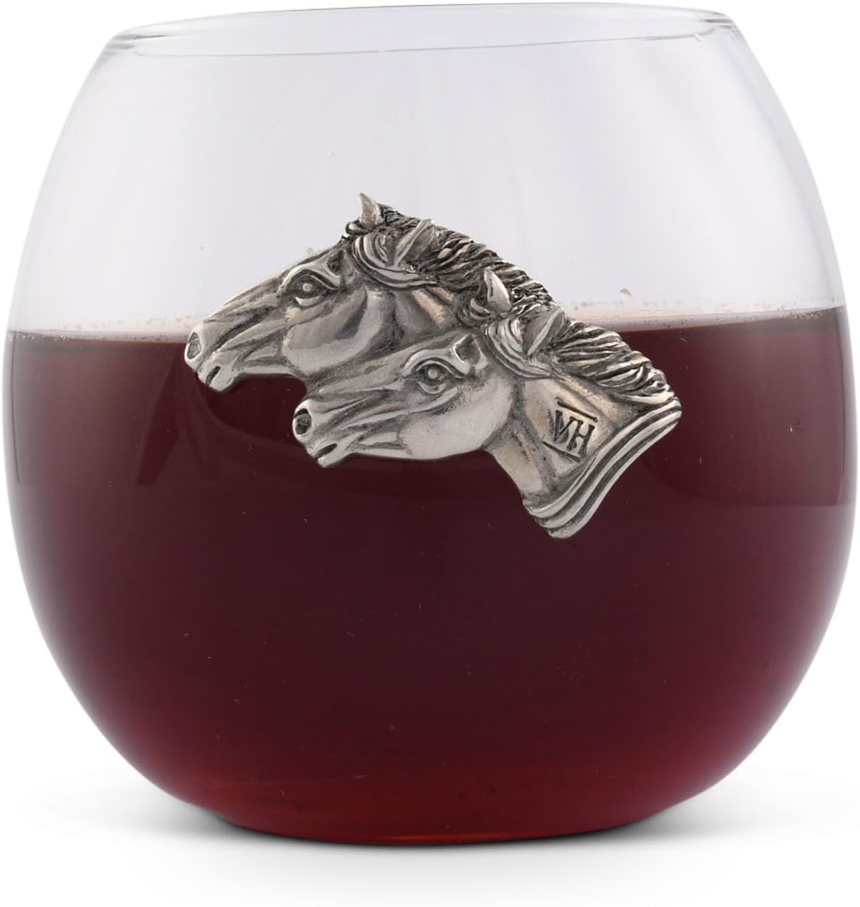 Vagabond House Copa de vino sin tallo de caballo de peltre, cristal soplado a mano, estilo ecuestre, 3.25 pulgadas de alto, capacidad de 8 onzas,