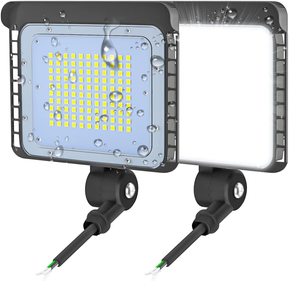 Paquete de 2 luces LED de inundación para exteriores, 50 W, sensor de fotocélula del atardecer al amanecer, 5000 K, luz diurna, 7528 lm, iluminación