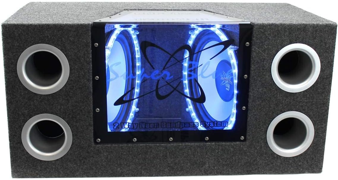 Pyramid BNPS102 – Altavoces dobles para automóvil de 10 pulgadas y 1000 W con iluminación de acento neón y 4 impedancia OHM, caja de subwoofer,