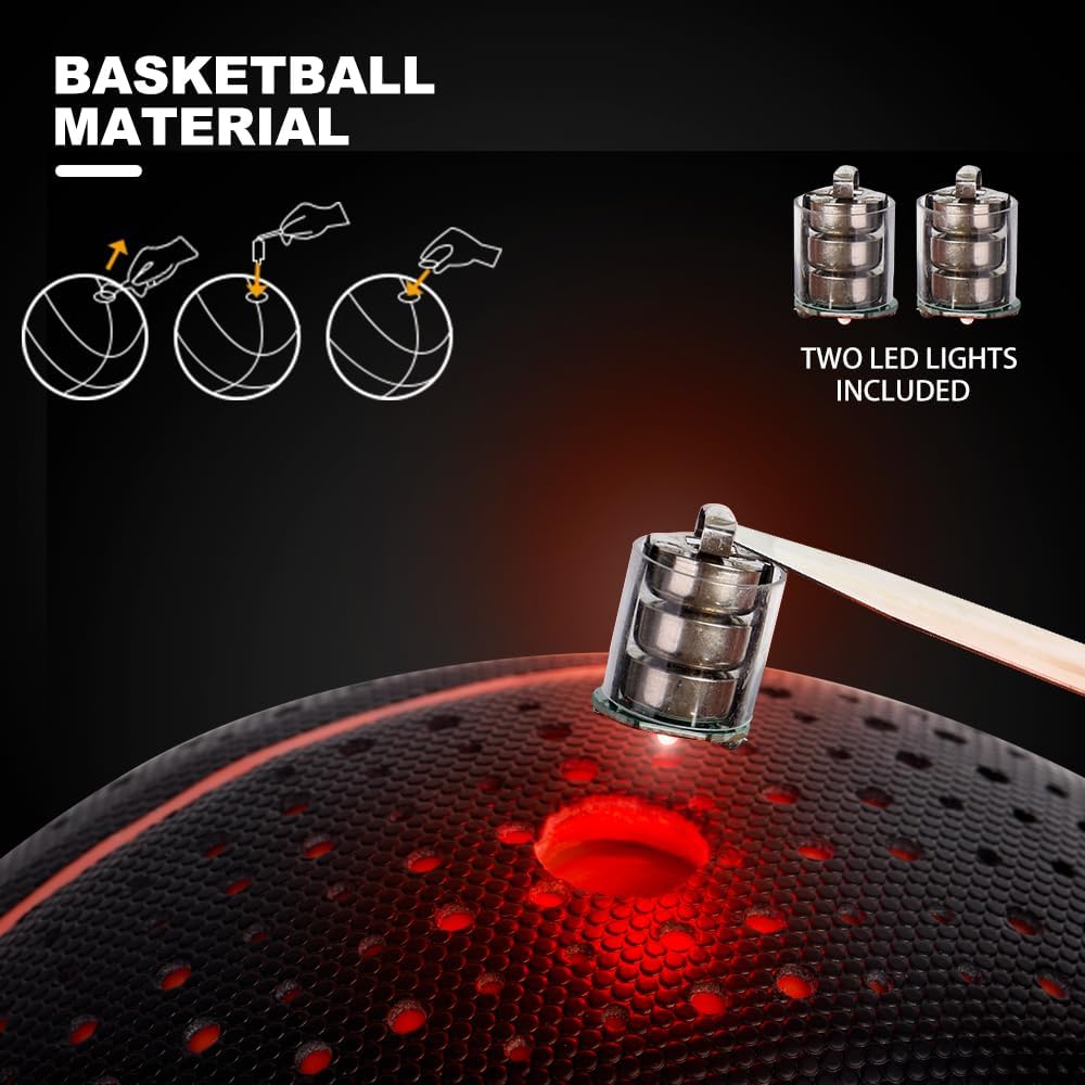 Baloncesto de cuero compuesto LED de carga inalámbrica tamaño 7 con 2 bolsas de baloncesto y 1 bomba, ilumina la noche, regalo creativo para juegos
