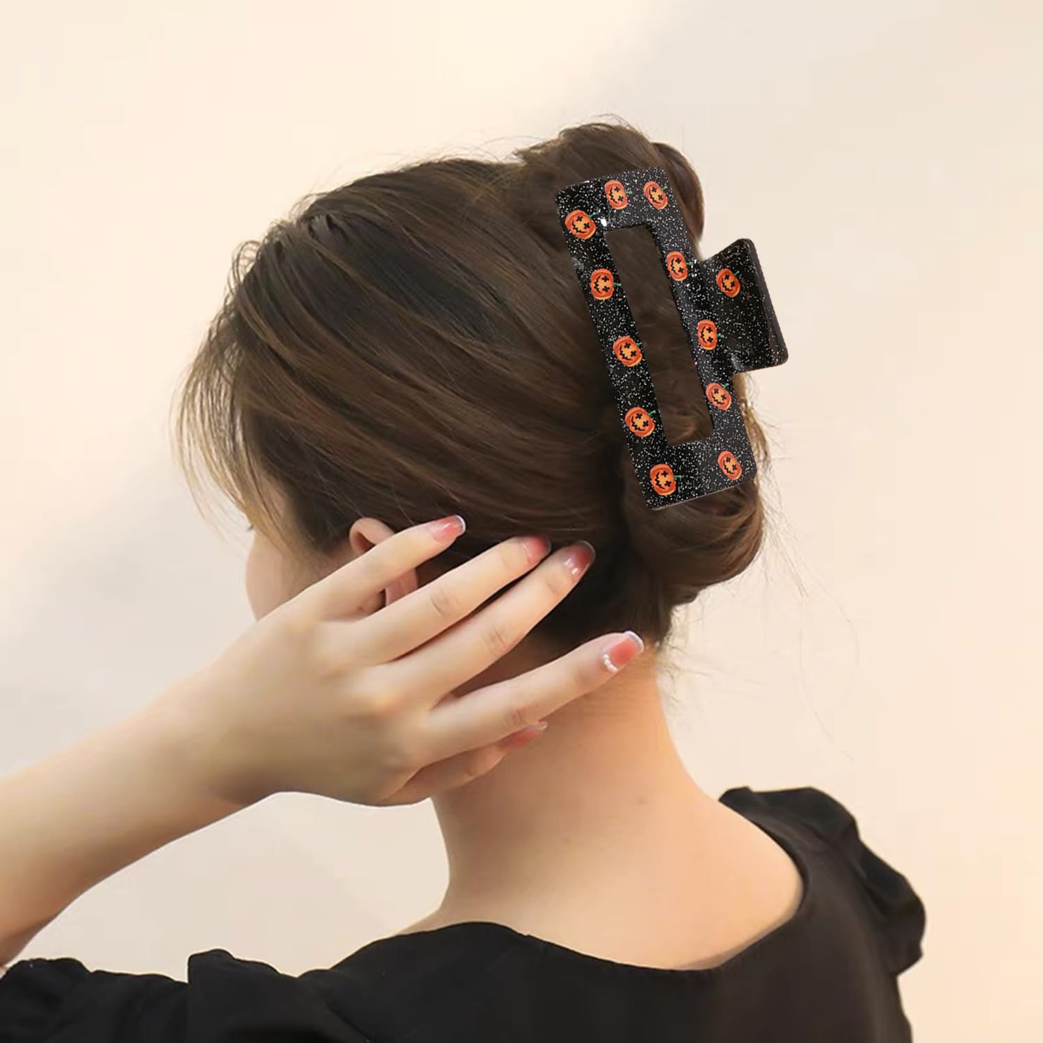 Pinzas para el cabello de Halloween, cuadradas, de calabaza, grandes, para mujeres y niñas, con bonito diseño de calabaza para cabello finogrueso,