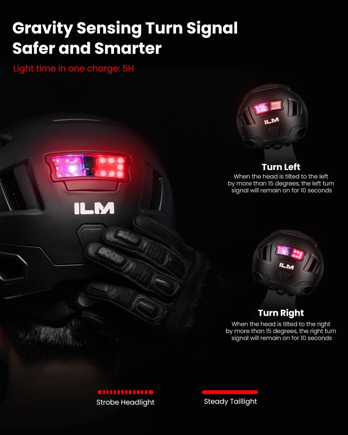 ILM Casco de bicicleta inteligente Bluetooth Control de luz LED de advertencia de freno NTA8776 CE CPSC triple certificación adulto bicicleta casco