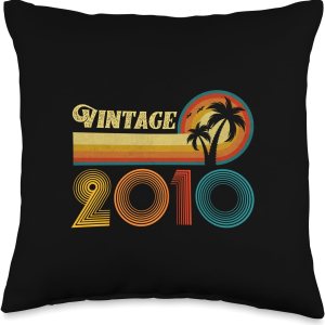 Vintage 2010 Birthday Gift for Men Women 14 Years Retro Palm Throw Pillow Vintage 2010 Birthday Gift for Men Women 14 Years Retro Palm Throw Pillow