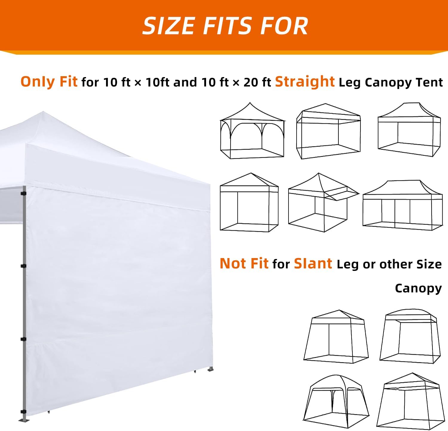 Instant Canopy SunWall – Toldo de pared lateral de 10 x 10 pies, para tienda de campaña desplegable, solo 1 pared lateral (10 x 10 pies, blanco)
