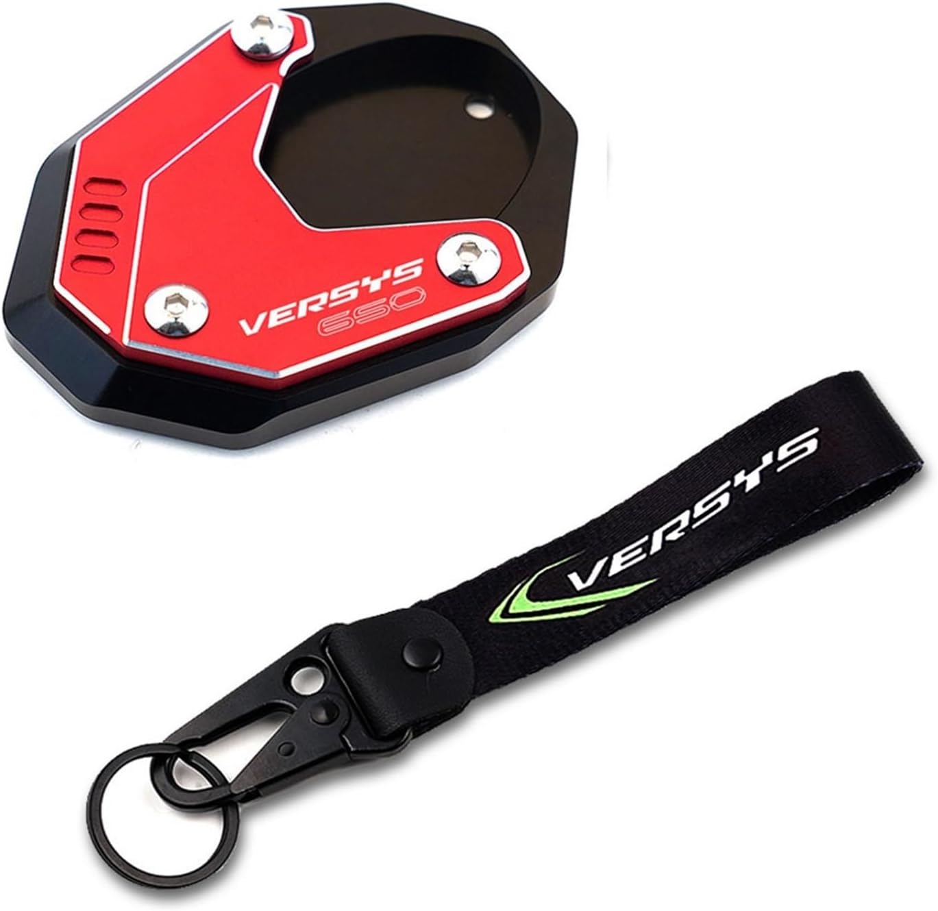 CNC aluminio for Kawasaki Versys650 Versys 650 2010-2022 Motorcycle Kickstand Foot Side Stand Enlarger Pad Keychain (Color  Green-Combo)