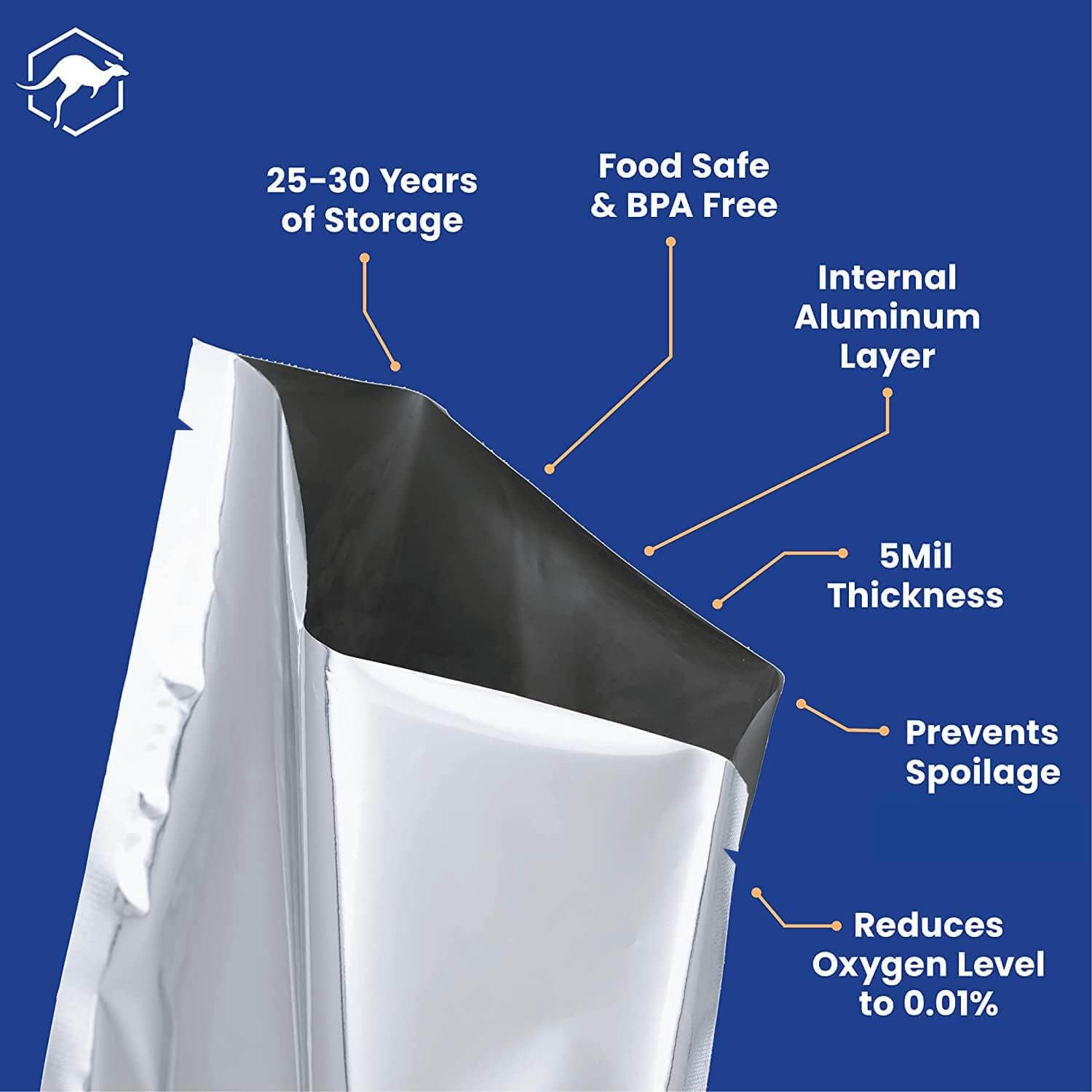 Wallaby – Paquete de 75 bolsas Mylar de 1 galón (5 mil, 10 x 14 pulgadas), 80 absorbentes de oxígeno de 400 cc, 80 etiquetas, sellables con calor,