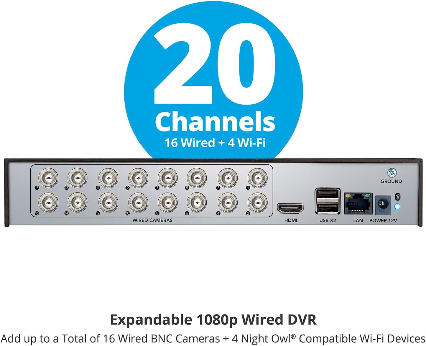 Night Owl Audio bidireccional 20 canales 1080p video DVR de seguridad para el hogar con disco duro de 1 TB (agrega hasta 20 cámaras en total) (1 TB)