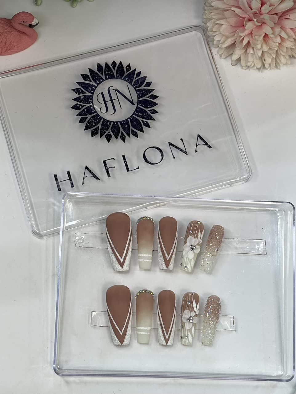 Press on Nail Handmade 3D FLowers Matte with Glitter & Rhinestones, Luxury Extra Long Ballerina Coffin Fake Nails, False Tips Artificial Finger
