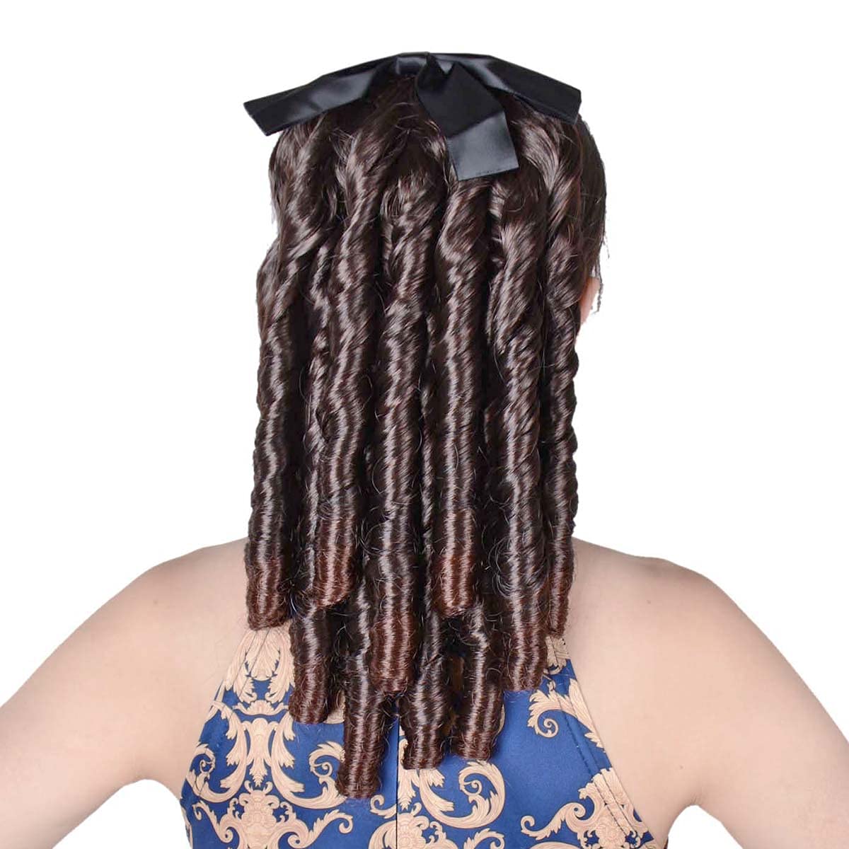 Regency Ringlet – Peluca de cola de caballo con lazo en espiral, media peluca sintética histórica colonial para mujer (marrón oscuro)