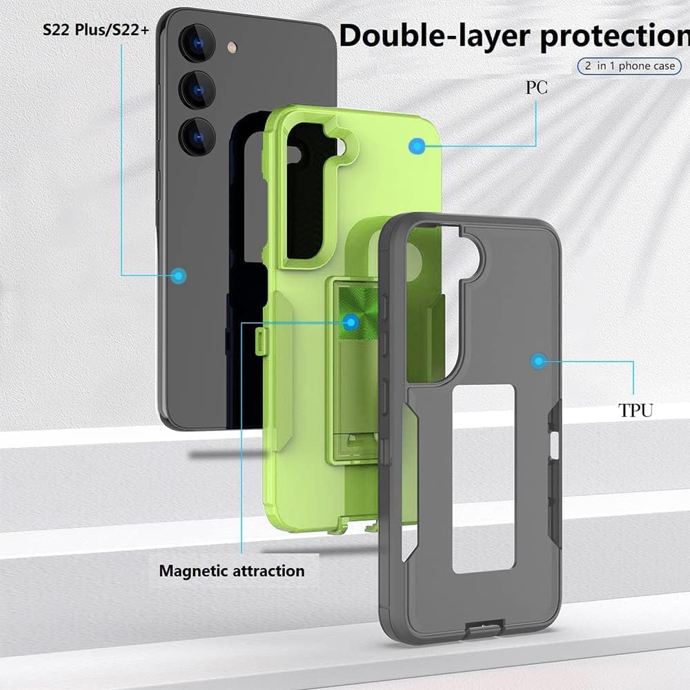 wulibox Funda de diseño profesional para Samsung Galaxy S22 Plus con soporte, protección contra caídas, apta para montaje magnético de automóvil, no