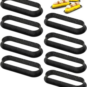 8 anillos ovalados para tarta ovalada con parte inferior de tarta en torre, molde de fibra de carbono, antiadherente, perforado, para mousse, queso, 8 anillos ovalados para tarta ovalada con parte inferior de tarta en torre, molde de fibra de carbono, antiadherente, perforado, para mousse, queso,