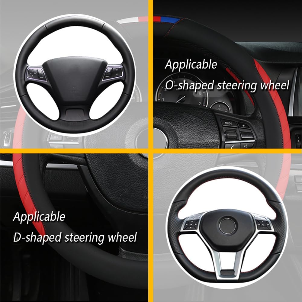 Funda para volante de automóvil, funda de cuero sintético con diseño de retazos de color fresco, antideslizante y transpirable para la mayoría de
