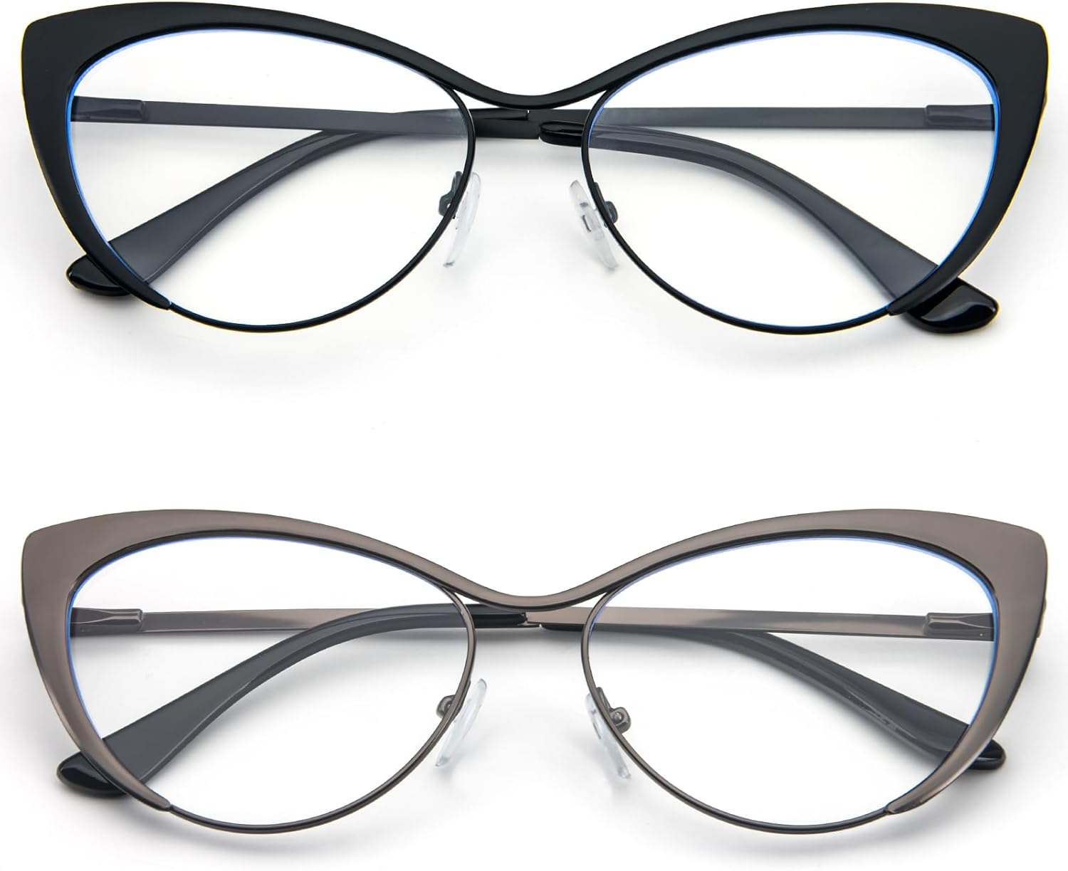 KoKoBin Gafas de lectura de ojo de gato, 2 pares de lentes de marco de metal, lectores de bisagra de resorte con bolsa de cuero para hombres y