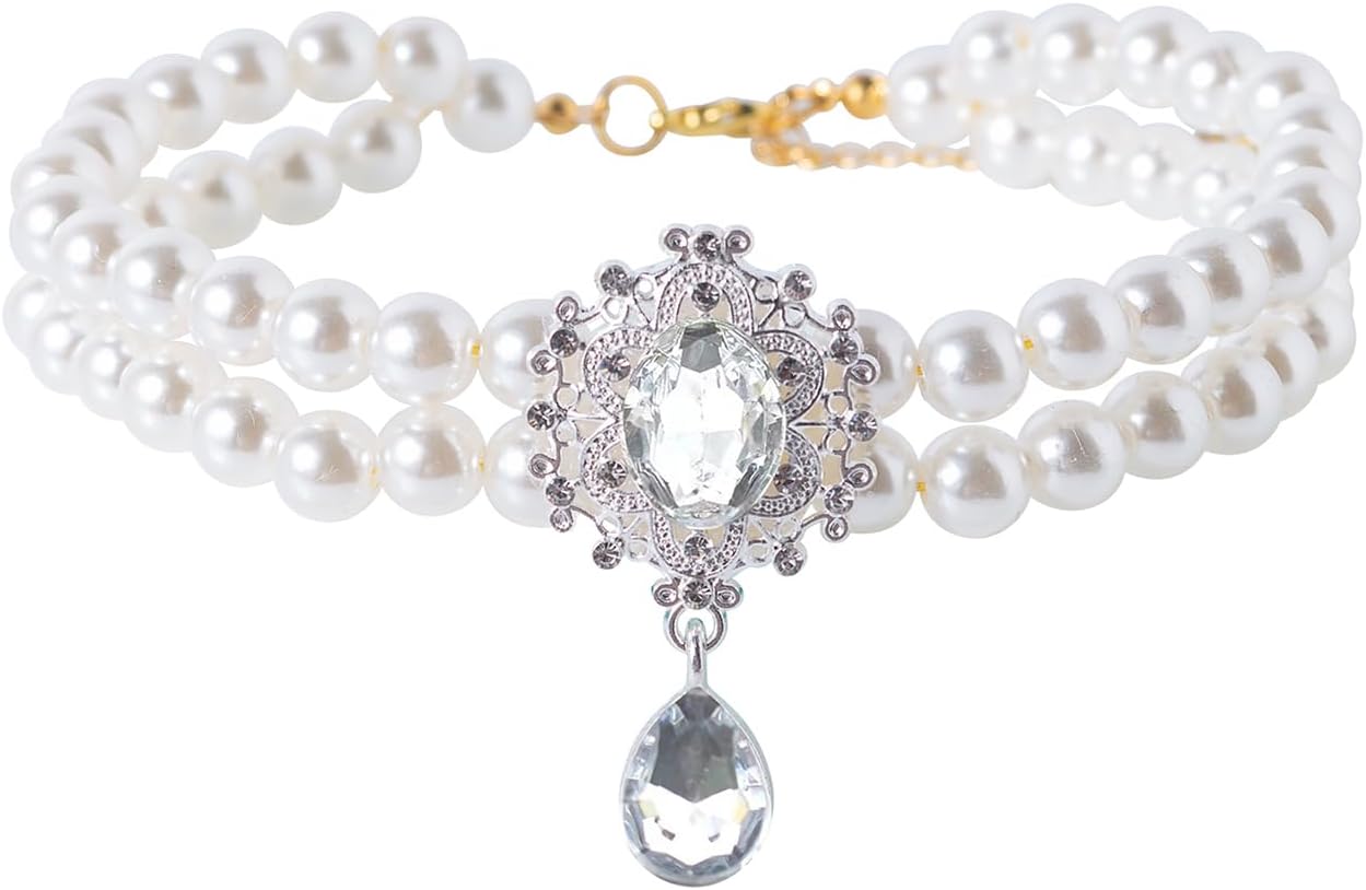 Collar de perlas de 2 filas para gatos, collar de perlas para perros, collares de diamantes de imitación para perros pequeños, accesorios de collar