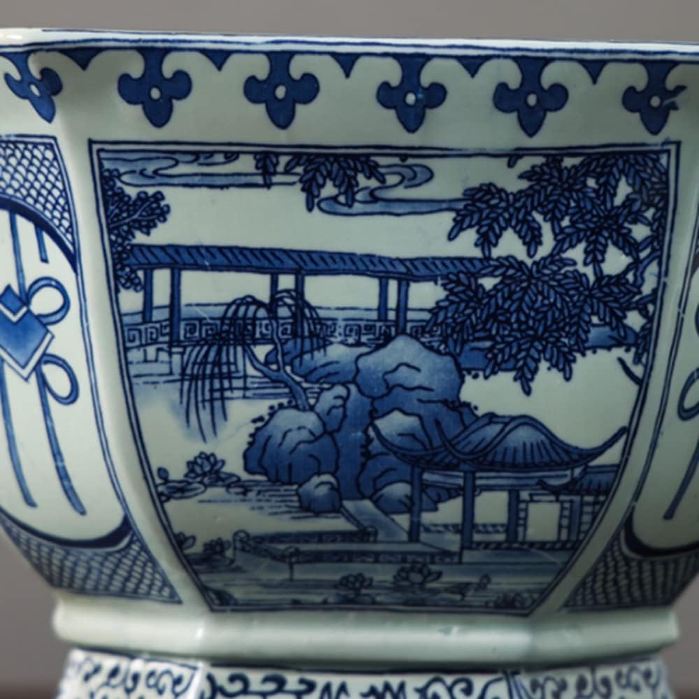 Macetero hexagonal azul y blanco de porcelana Chinoiserie Jingdezhen Jardín para el hogar Jardinera dibujada a mano Patrón de orquídea maceta con