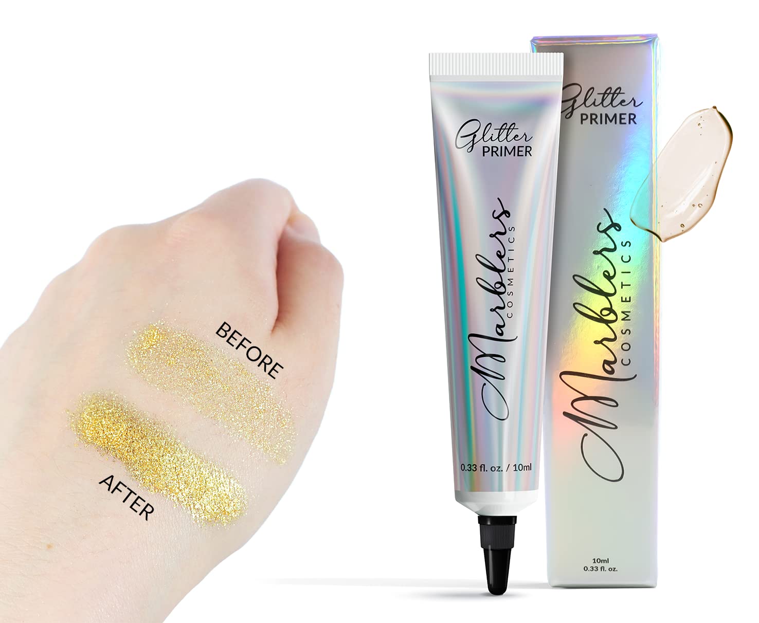 MARBLERS Purpurina holográfica para rostro y cuerpo blanco arcoíris 0.18 onzas (0.18 oz)  Gruesa  Picada  Escamas  No tóxica  Vegana  Libre de