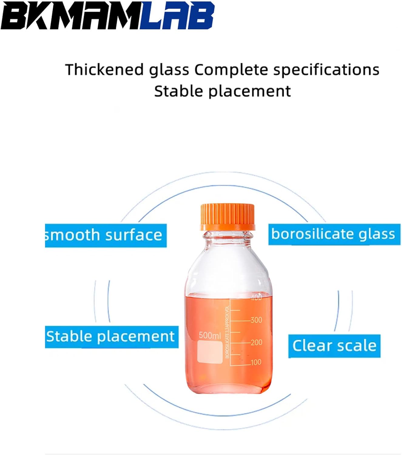 Botellas redondas de almacenamiento de medios de 16.9 fl oz con tapa de rosca GL45, vidrio de borosilicato, temperatura máxima 249.8 F, paquete de 3