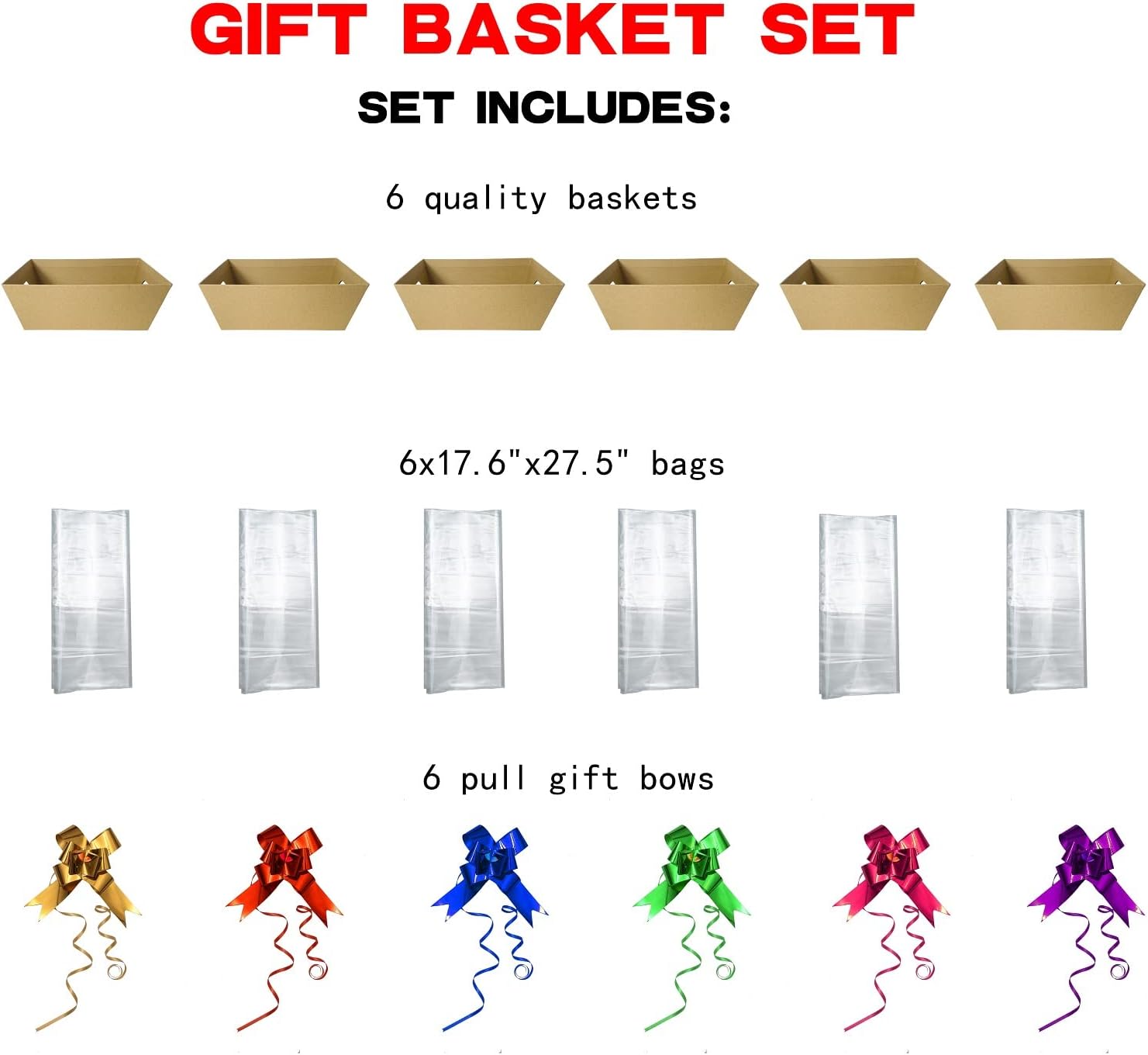 Cestas vacías para regalos, 6 unidades, resistentes canastas de regalo a granel, bandeja de mercado de papel kraft con asas, cesta de regalo, kit de