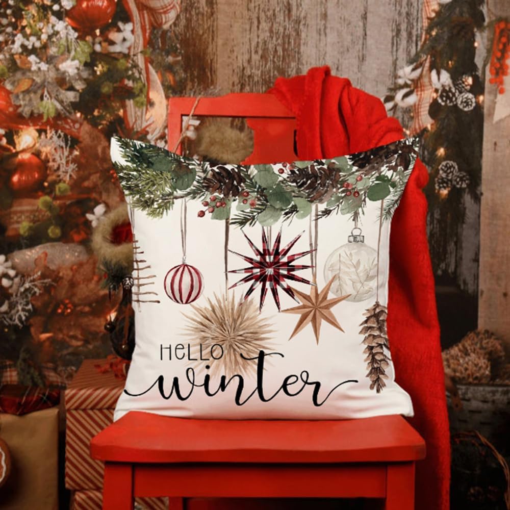 DFXSZ Juego de 4 fundas de almohada de Navidad de 20 x 20 pulgadas, guantes de árbol de Navidad decorativos de invierno con diseño de rayas rojas y