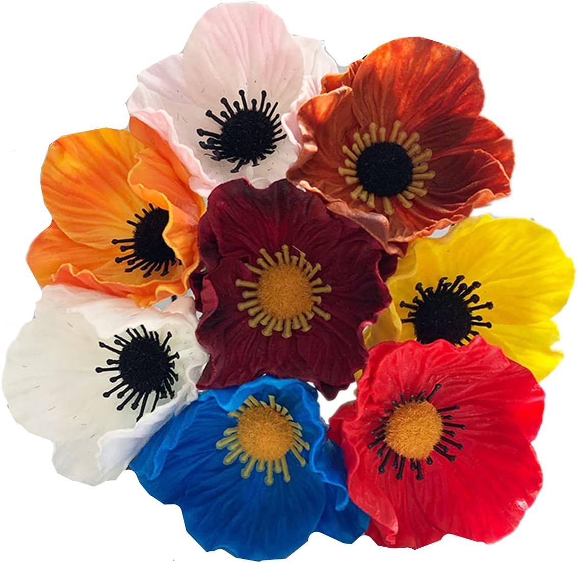 10 ramos de flores artificiales de 11 pulgadas, flores de amapola, no se decoloran, flores silvestres falsas de poliuretano para mesa de cocina,