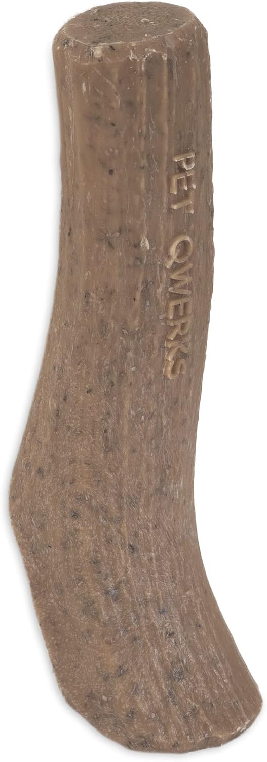 Pet Qwerks Real Wood Antler BarkBone – Juguetes duraderos para perros para masticadores moderados y ligeros, sabor a queso ahumado, 6 pulgadas