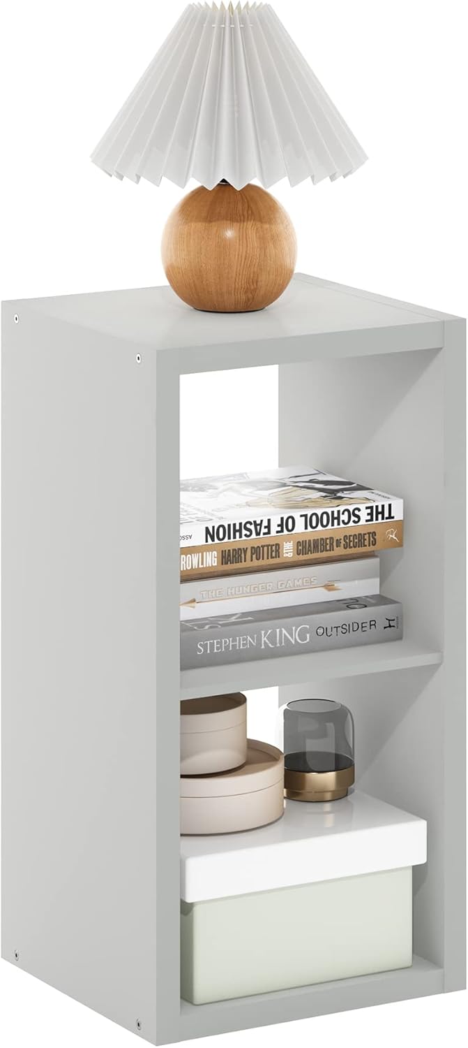 Furinno Organizador de almacenamiento de cubos decorativos con parte trasera abierta, 2, color gris claro