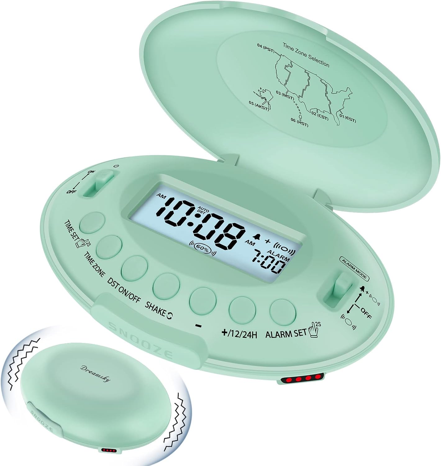 DreamSky Reloj despertador vibratorio para adultos que duermen pesadamente, agitador de cama recargable debajo de la almohada para personas con