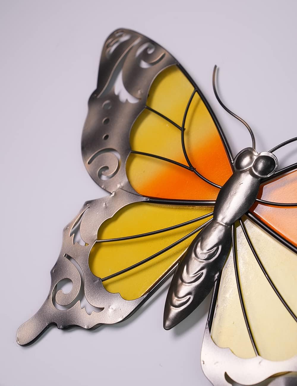 HONCOEN Escultura de pared de arte de metal, decoración de pared moderna, estatua de mariposa 3D, regalo para el hogar, manualidades de vitrales en