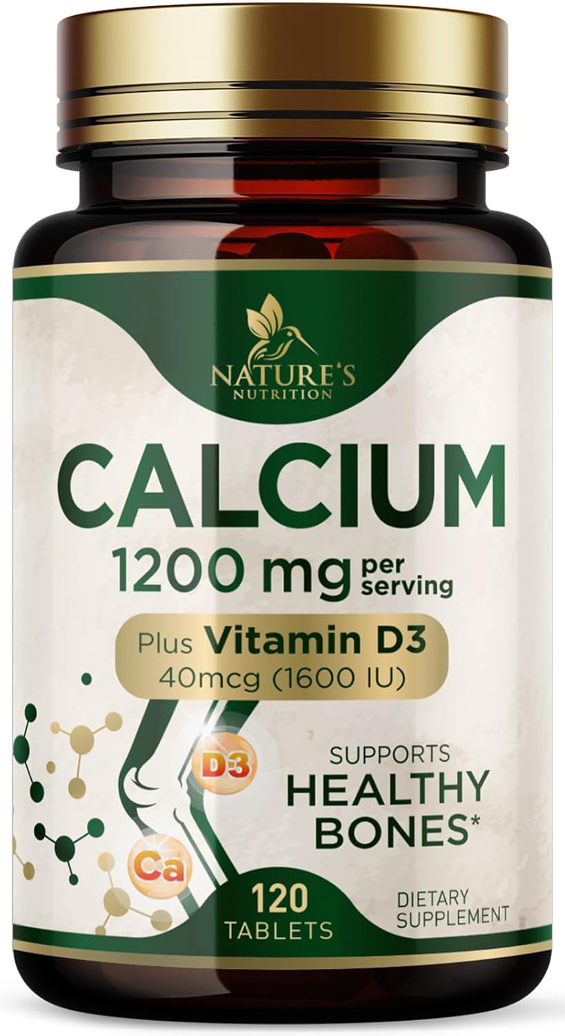 Calcio 1200 mg con vitamina D3, suplemento dietético para apoyo óseo y dental, suplementos de calcio para mujeres y hombres, carbonato de absorción