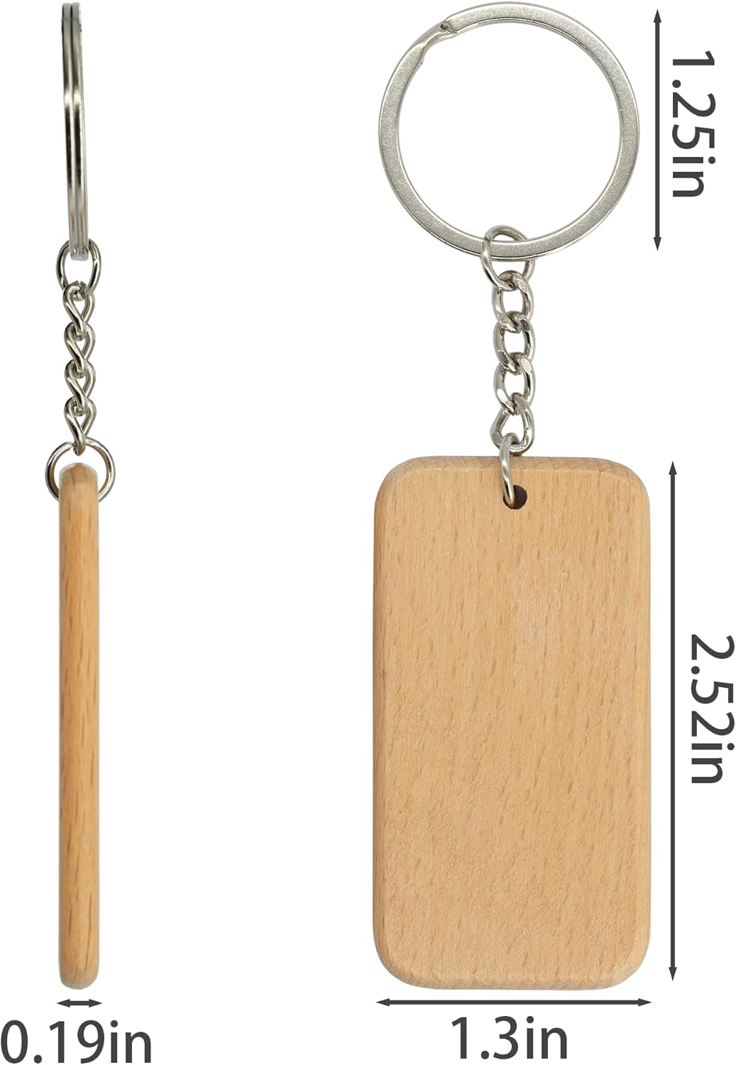 TFoRibbon Rectángulo de madera en blanco grabado en blanco etiqueta clave de madera con llavero paquete de 20 (TFoRibbon00053)