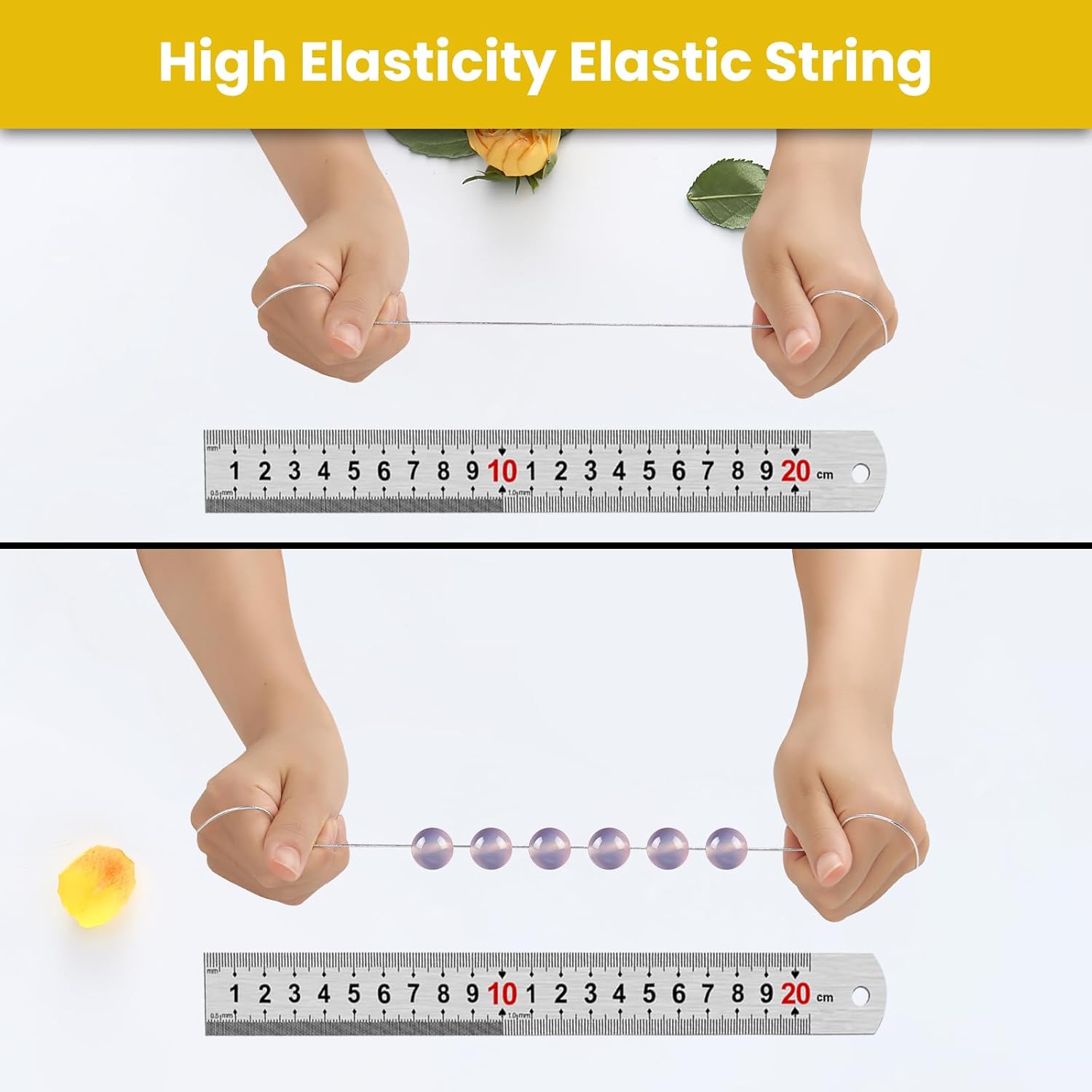 Cuerda elástica metálica para pulseras, 0.039 pulgadas, 330 pies, cuerda elástica plateada para hacer joyas, collares, cuentas, cuerda de