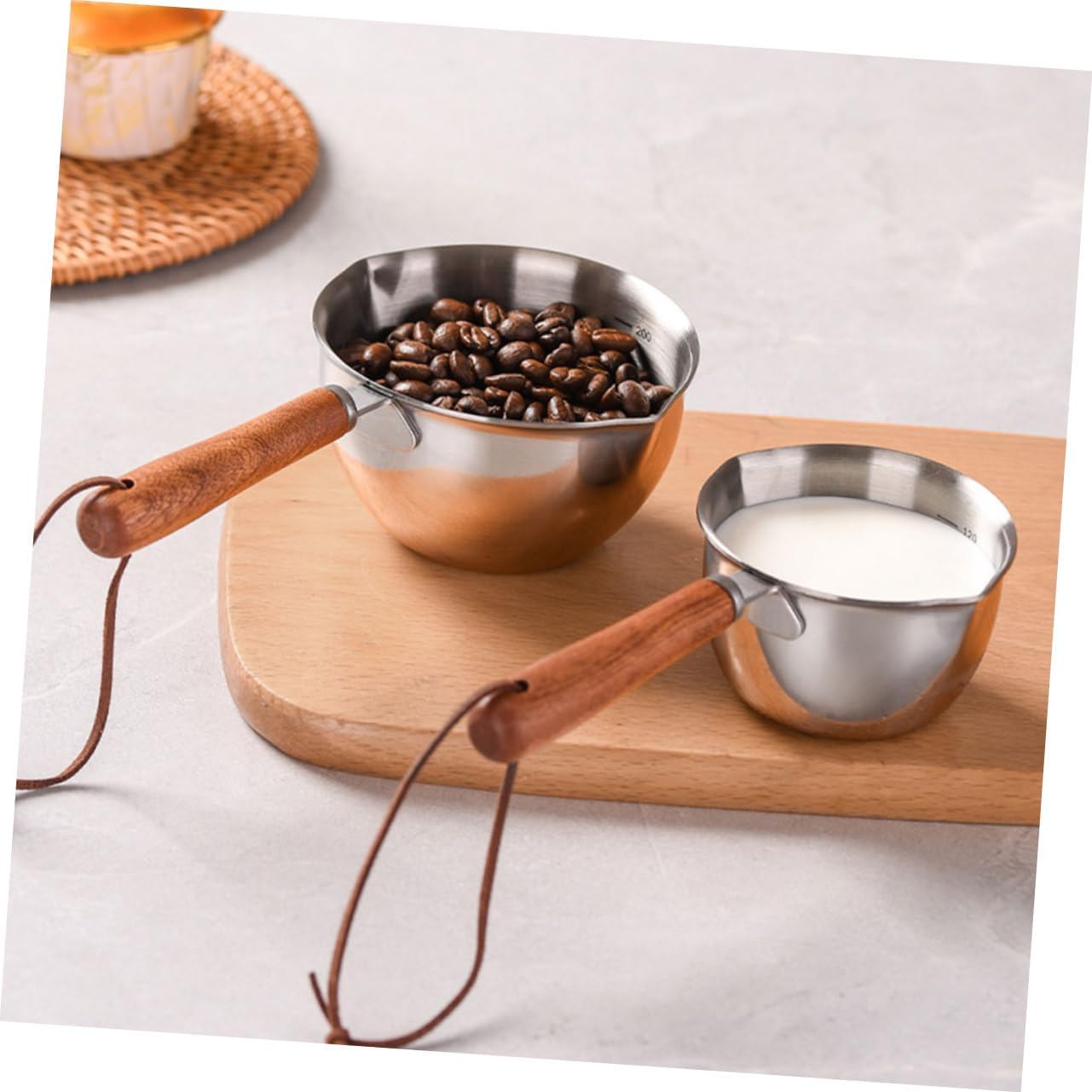 NOLITOY cacerola de salsa de mantequilla olla de acero inoxidable olla de doble pico verter olla de aceite verter aceite pequeño wok con mango
