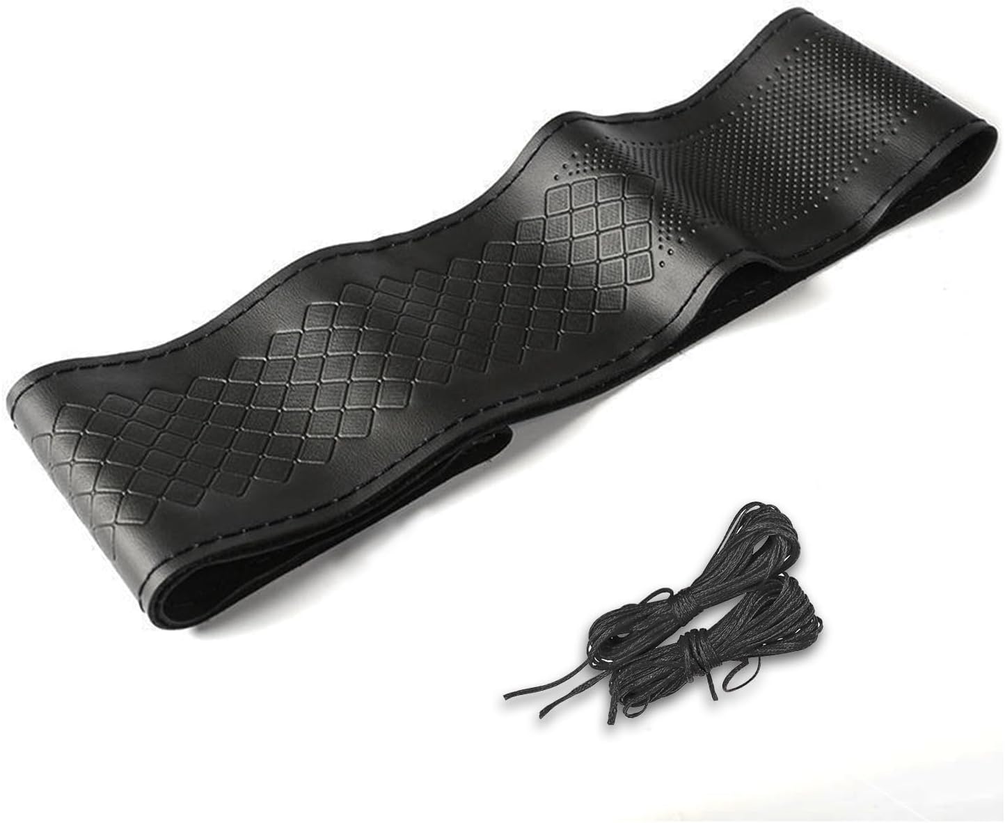 Funda de cuero para volante, protector transpirable antideslizante para volante de automóvil de diámetro máximo de 15 pulgadas, costura DIY con hilo