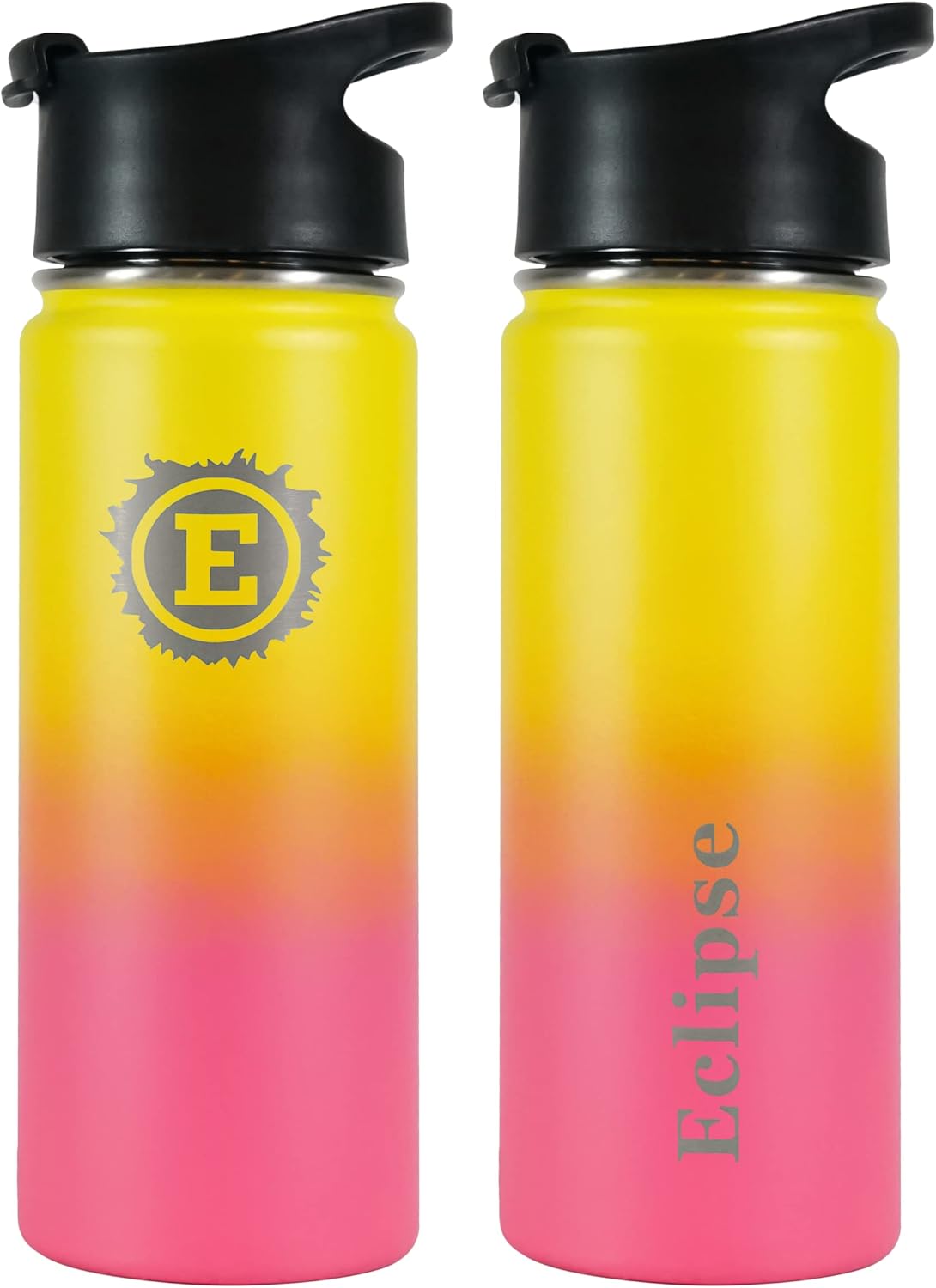 Eclipse Botella de agua deportiva  3 tapas  Tapa con popote, tapa abatible y tapa para beber con asa  Aislamiento de acero inoxidable a prueba de