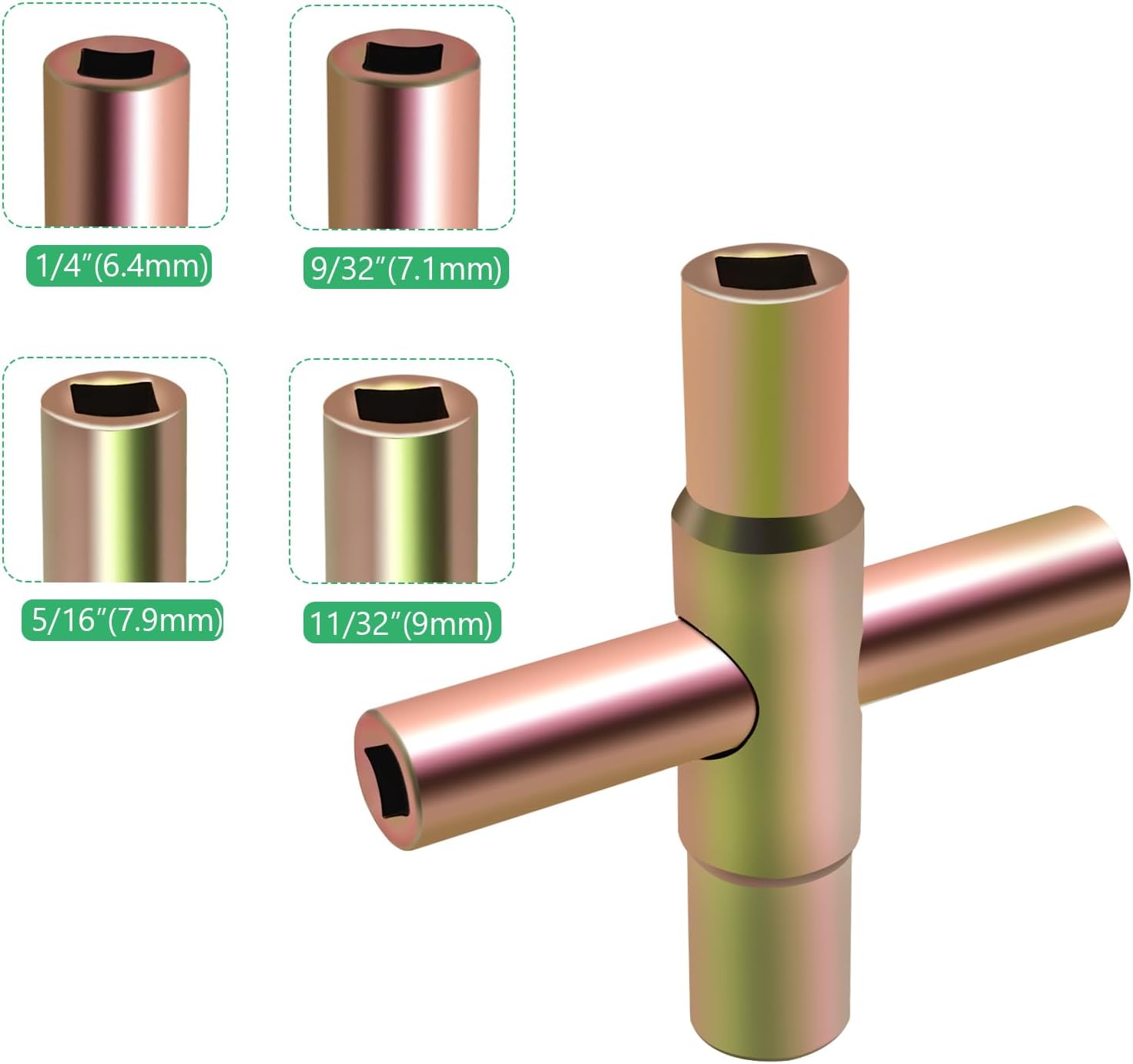 LYHLYA Herramienta de llave de agua, llave multifuncional amarilla de 4 vías, llave cruzada de acero, llave de apertura universal, plomeros,