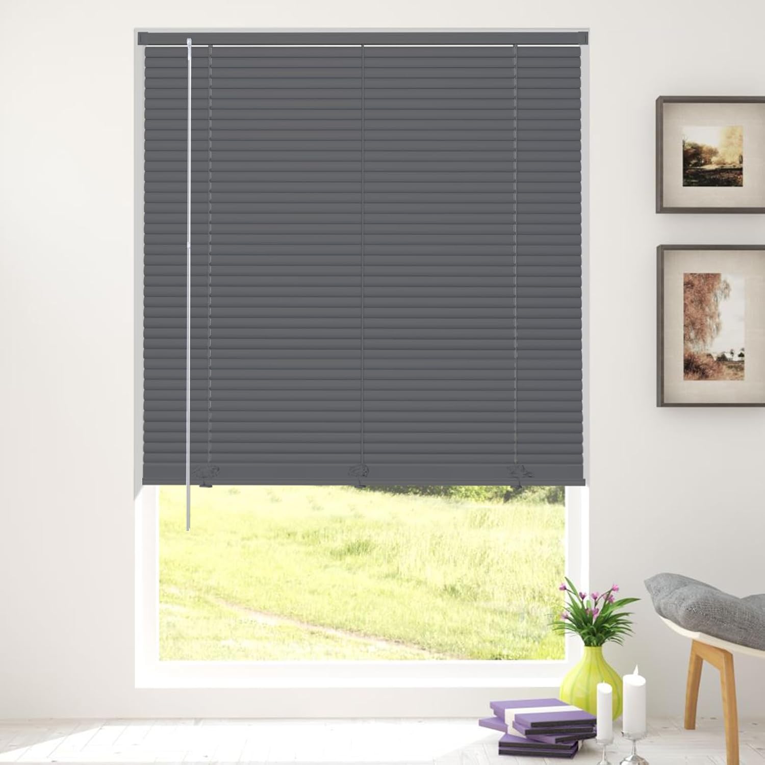 KCO Mini persianas para ventanas, persianas horizontales sin cordones para ventanas, persianas venecianas de vinilo anti-UV, impermeable, ajuste de