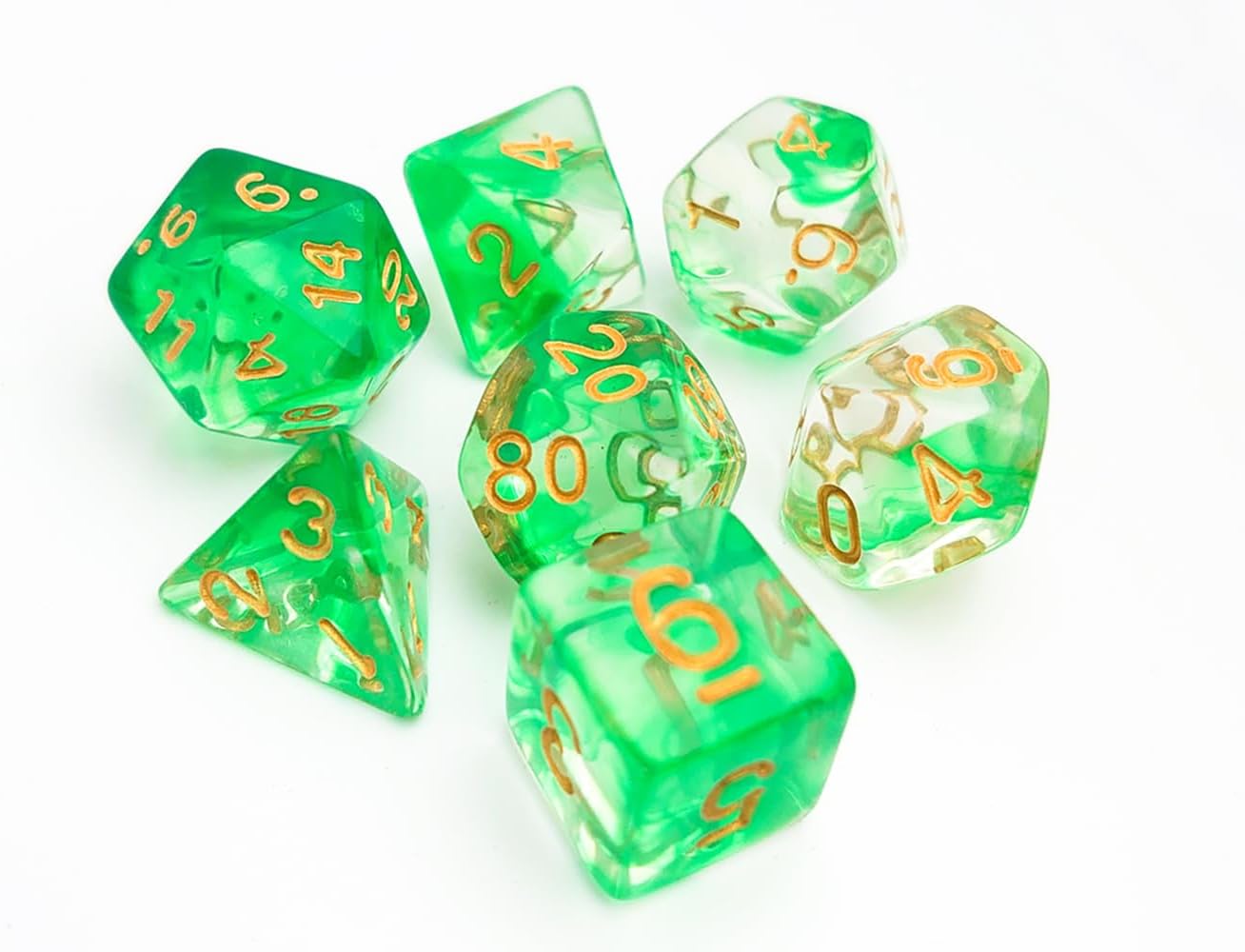 Green Venom – Juego de 7 dados poliédricos para DND, accesorios COC, mazmorras y dragones, juegos de rol, MTG, TTRPGs, dados del sistema D20 (verde