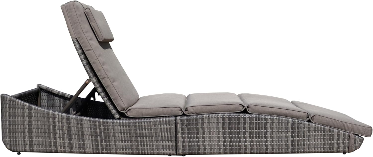 BTEXPERT Tumbona plegable al aire libre para piscina, tumbona plegable de mimbre para el sol, sofá de patio, tumbona reclinable, respaldo acolchado
