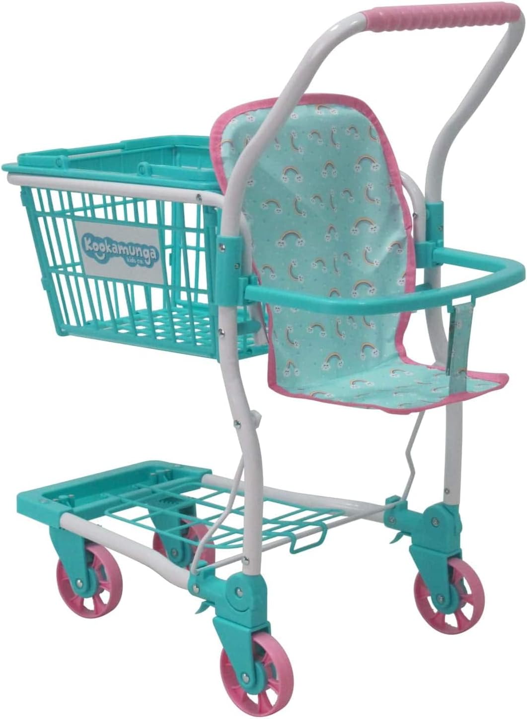 KOOKAMUNGA KIDS Carrito de compras de juguete con cesta de mano extraíble  Carrito de comestibles realista 2 en 1 para niños con soporte de asiento