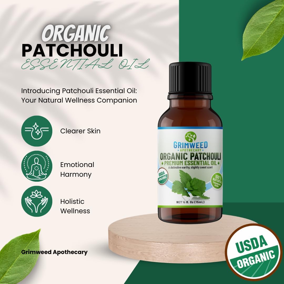 Aceite esencial de pachulí orgánico USDA  Grado terapéutico  Aceite difusor  100% natural  con cuentagotas de vidrio
