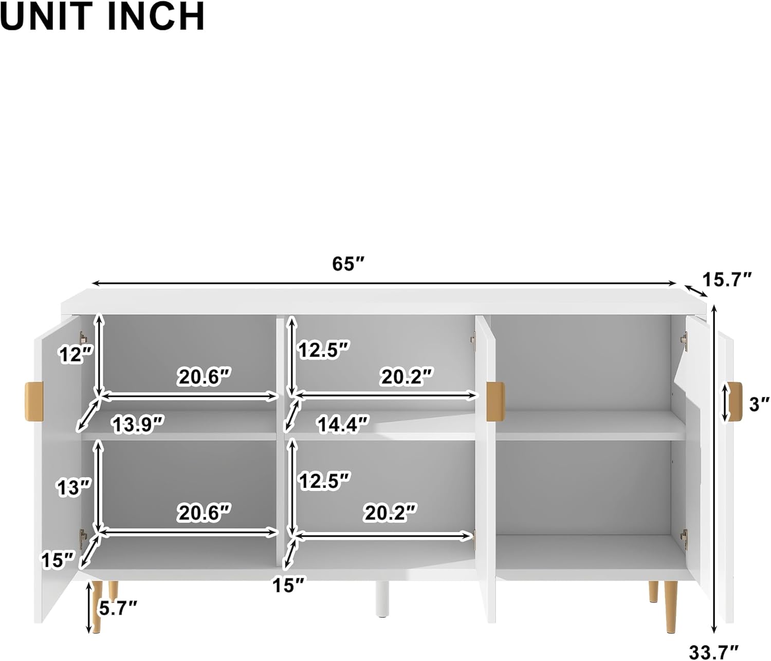Moderno armario de almacenamiento de 65 pulgadas con estantes ajustables, soporte de TV para TV de hasta 70 pulgadas, mesa de consola, mesa de sofá