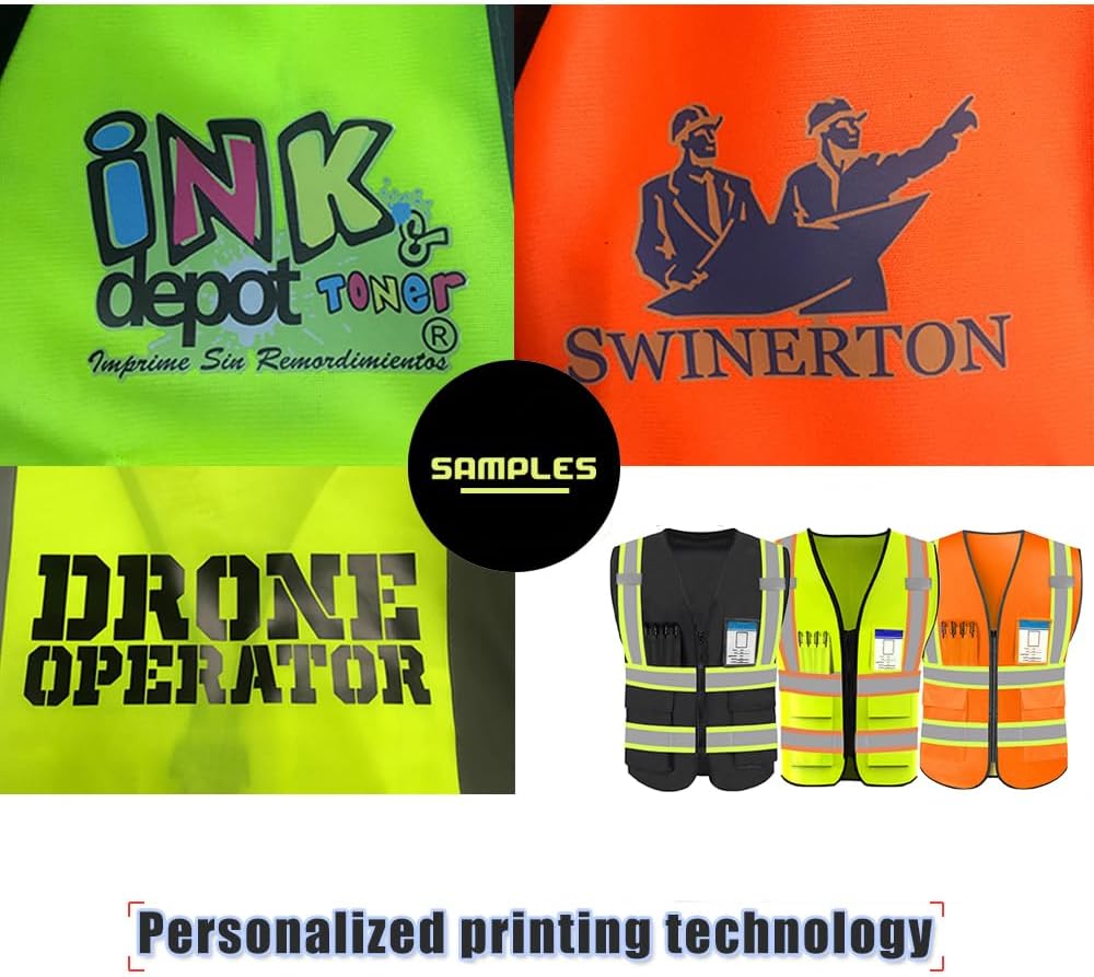 YOWESHOP Chaleco de seguridad de alta visibilidad reflectante personaliza tu logotipo ropa de trabajo de seguridad con tiras reflectantes y bolsillos