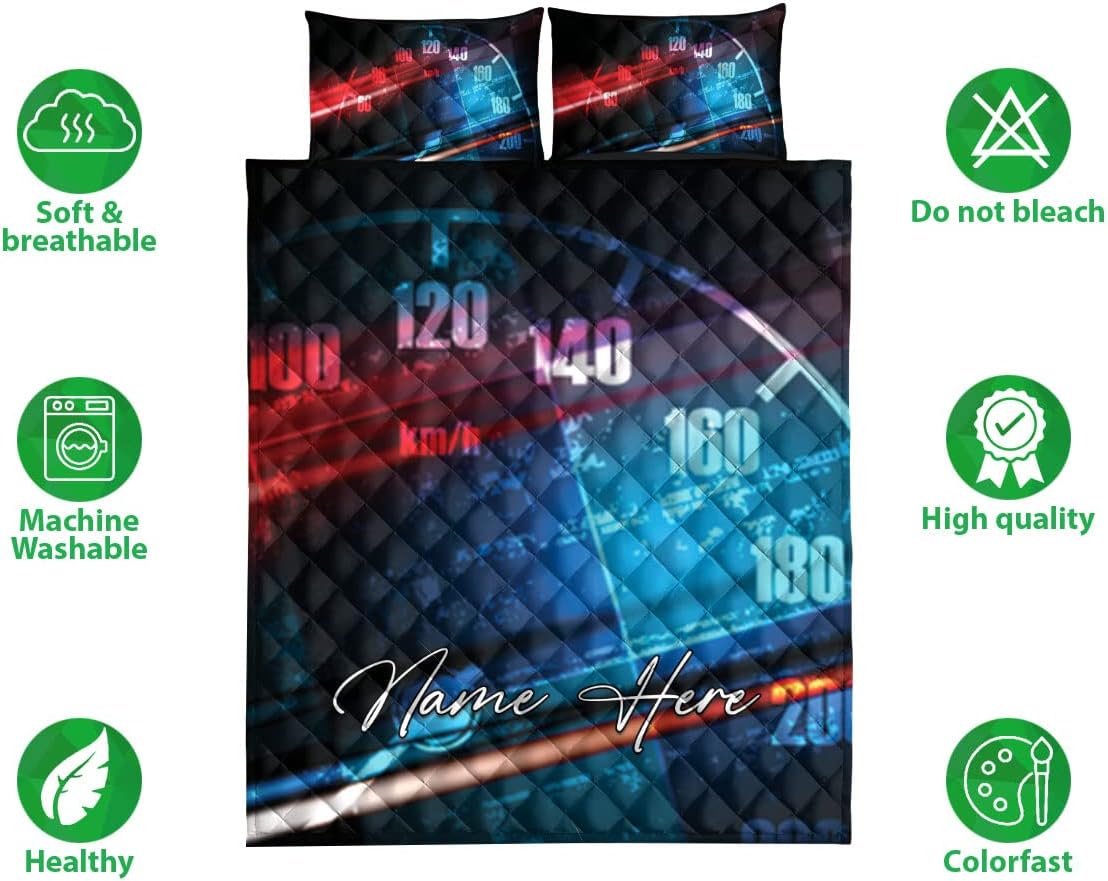 OhaPrints Juego de ropa de cama y fundas de almohada con nombre personalizado de coche de carreras, juego de ropa de cama y funda de almohada, juego