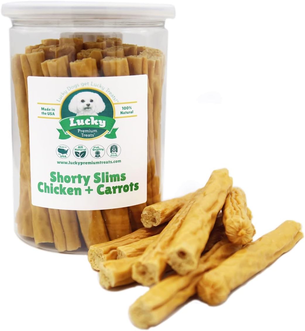Lucky Premium Treats Lucky Shorty Slims – Golosinas para perros de zanahoria y pollo, palitos crujientes para masticar con pollo real y zanahoria